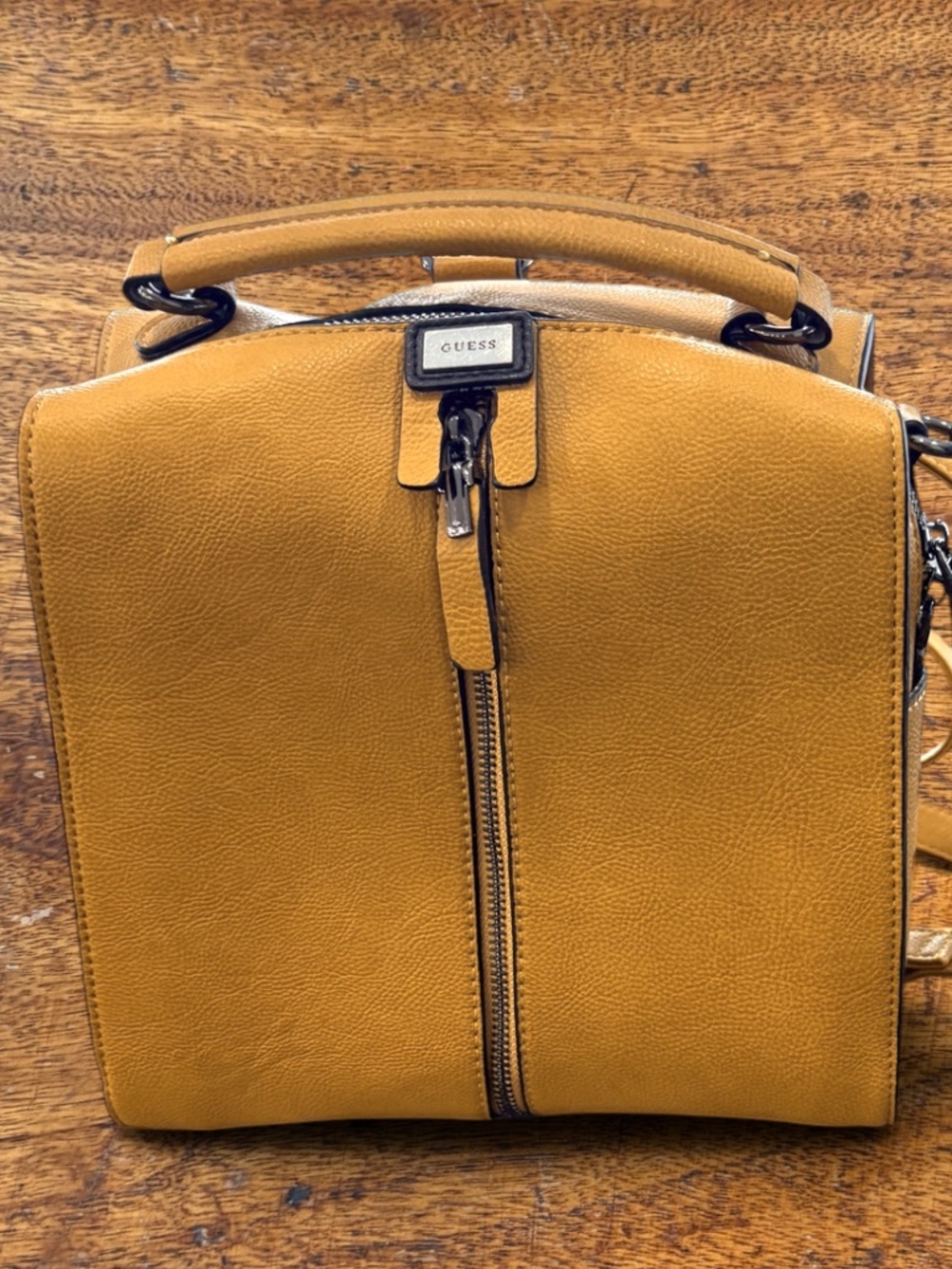 Guess Convertible Backpack Purse Orange/Tan Faux Leather NWOT